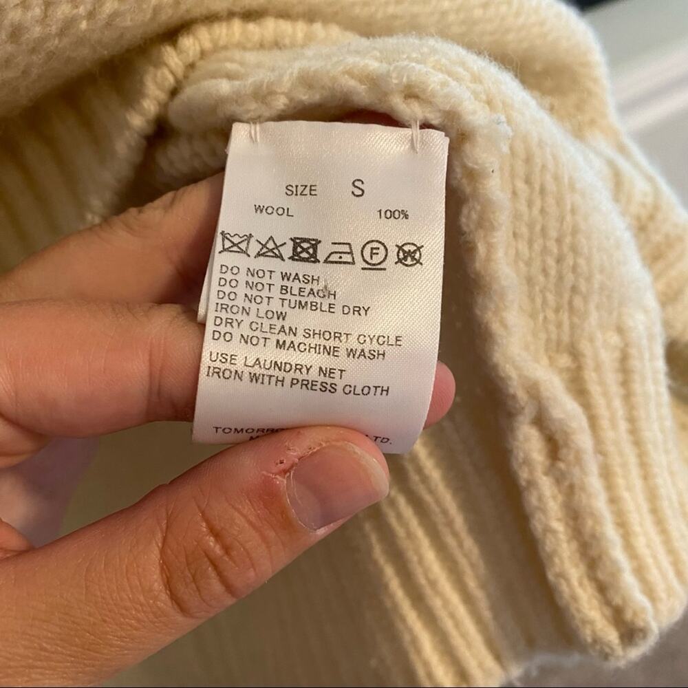 TOMORROWLAND Cream Blue Red Striped Wool V Neck Sweater Small - Picture 8 of 16